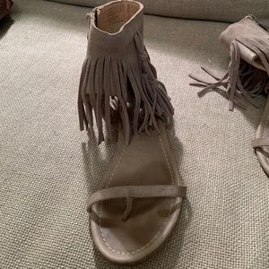 Tan fringe sandals